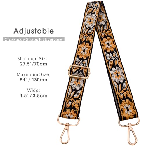 Replacement Purse Strap Shoulder Strap Adjustable Crossbody Strap for Women Crossbody Wide Shoulder Bag - color: Gold Floral-gold Metal