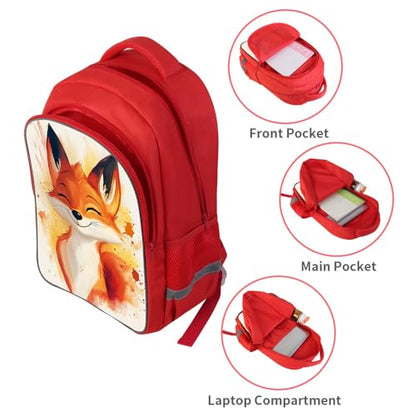 ZRENTAO Kids Backpack, 3D Reflective Cartoon, 600D Polyester & Dual Zippers, 17" Bookbag with Ergonomic Design for boys & girls age 6-18, Fox Space Style for school Children Kids - color: 22#redfox