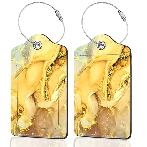 2Pack Luggage Tags for Suitcases, Cute Unique Pu Leather Cruise Luggage Tag with Privacy Cover ID Label Address Card and Metal Ring Suitable for Women Men Kids Travel Bag Golden Marble - color: Golden Marble