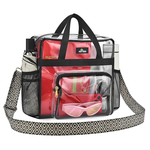 MAY TREE Clear Bag for Stadium Events, 12×6×12 Clear Tote Bag with Removable Strap, Transparent Bag for Concert Sports Gym, Wave-Strap - color: Wave-Strap