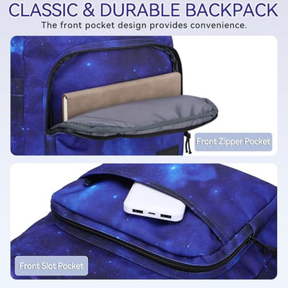 VASCHY School Backpacks for Boys, Lightweight Bookbag Schoolbag for Elementary School Casual Basic Simple Daypack for Middle School Galaxy - color: Blue Galaxy