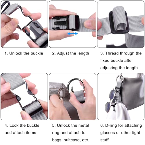 Wisdompro Jacket Gripper Strap, Add a Bag Luggage Straps Baggage Suitcase Belts Travel Accessories with Hook and D-Ring - Make Your Hands Free, Easy to Carry Your Extra Bags - Gray - color: Gray