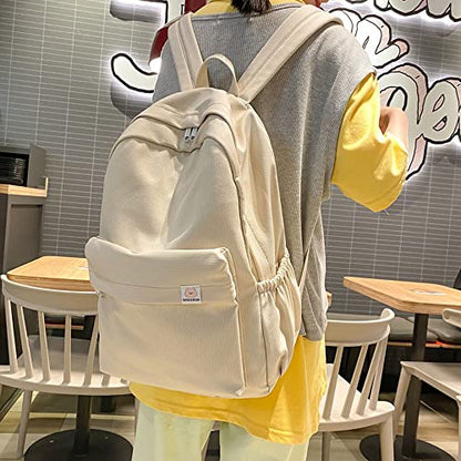 Eagerrich Aesthetic Cute School Backpack for Teens Girls Laptop Bag - color: Beige