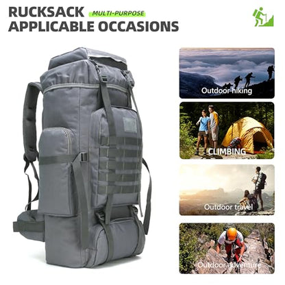 King'sGuard 70L Camping Hiking Backpack for Men Women Large Military Tactical Backpack Molle Rucksack Backpack for Outdoor - color: Gray