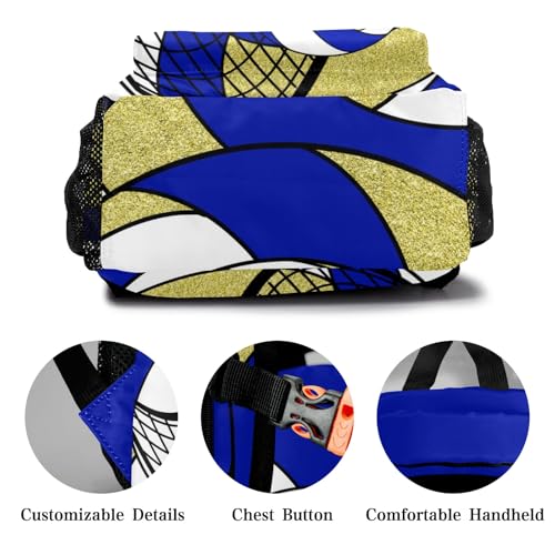 Volleyball Blue Gold Shoulders Bags Daypack with Name Personalized School Bookbag for Sports Party Traveling - color: Volleyball Blue Gold