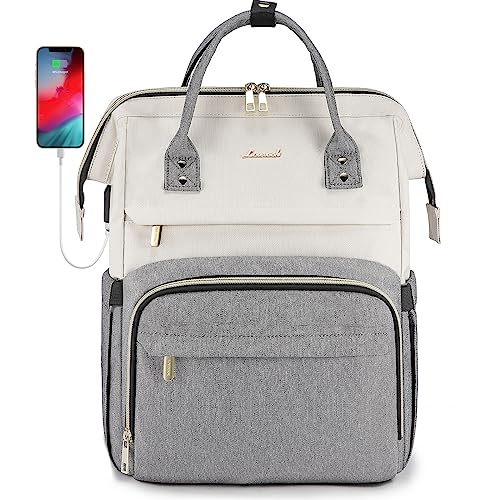 LOVEVOOK Laptop Backpack for Women Fashion Business Computer Backpacks Travel Bags Purse Doctor Nurse Work Backpack with USB Port, Fits 17-Inch Laptop Beige Grey - color: Beige-grey, size: 17 Inch