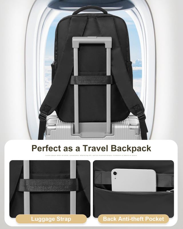 Black Laptop Work Backpack for Women - 15.6 Inch Laptop Compartment, Lightweight Waterproof Large Travel Backpack for College, Nurse & Teacher - color: Model a Black