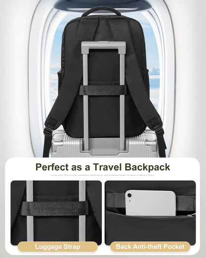 Black Laptop Work Backpack for Women - 15.6 Inch Laptop Compartment, Lightweight Waterproof Large Travel Backpack for College, Nurse & Teacher - color: Model a Black