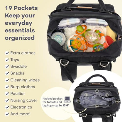 RUVALINO Diaper Bag Backpack, Multifunction Travel Pack Maternity Baby Changing Bags, Large Capacity, Waterproof, Black - color: Classic_black