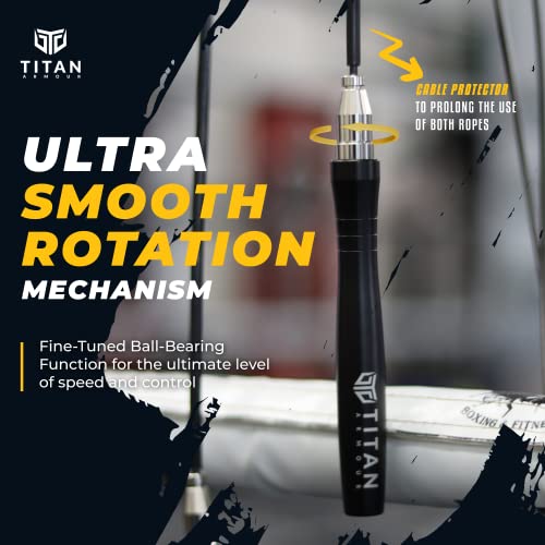 Titan Armour® Speed Rope - Professional Self-Locking & Adjustable, Adult Speed Jump Ropes for Fitness | 2 x Steel Ropes, Cable Protector & Travel Case | Jump Rope Crossfit, Boxing, Fitness MMA for Men & Women - color: Silver