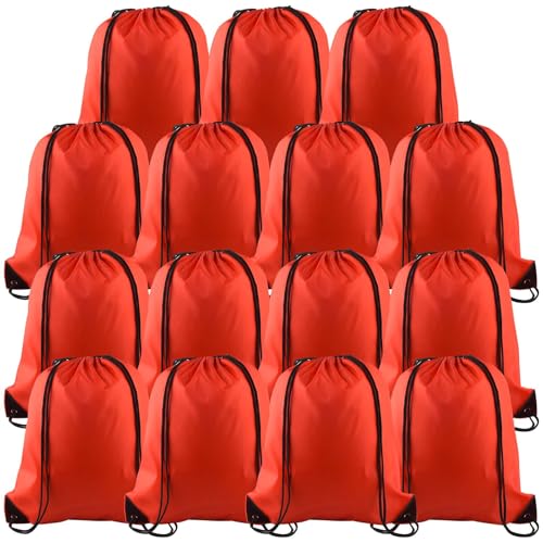 PLULON 15 Pcs Red Drawstring Bags Drawstring Backpack Bulk, String Backpack Cinch Sack Sport Gym Bags for Yoga Traveling Outdoor Sports - color: Red