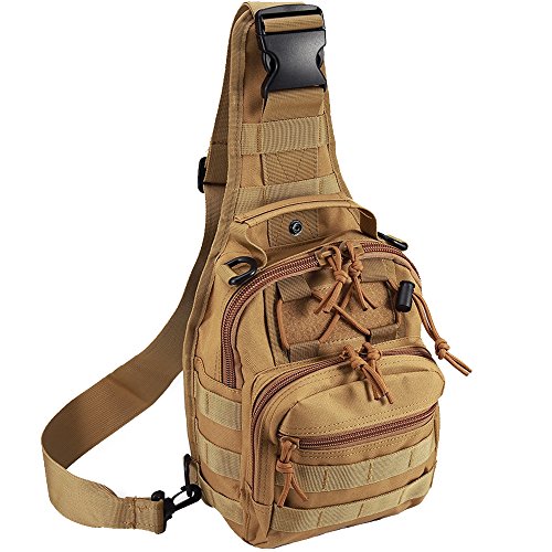 Tactical Shoulder Bag,1000D Outdoor Military Sling Daypack Backpack - color: 1 Pack Tan
