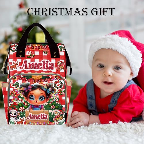 Custom Diaper Bag with Name, Christmas Personalized School Bag Girl Pattern, Monogram Nappy Backpack with Thermal Pockets for Adults Kids, Large Capacity Waterproof Diaper Bag Xmas Gift - color: A-color-5