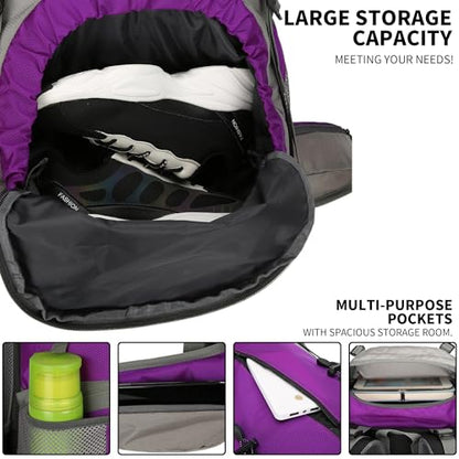 70L Camping Hiking Backpack with Rain Cover Waterproof Backpacking Backpack for Hiking Treeking Climbing Outdoor - color: Purple