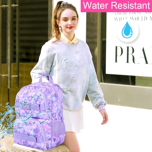UFNDC Backpack for Girls, 17.5" Water Resistant Cat Galaxy Tie-Dye School Backpacks, Teens Bookbag for Women College Middle - color: Girls Backpack Tie-dye Purple