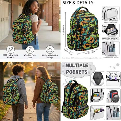 Talayituse Colorful Dinosaur Paint Splatter Print 6 in 1 Set Backpack for Boys Kids, Large Capacity School Bag with Lunch Box Teen Children Elementary Book Bag with Pencil Case Water Bottle Sleeve - color: Colorful Dinosaur Paint Splatter