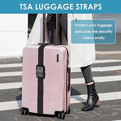 Travel Inspira Luggage Straps with TSA Approved Lock, Heavy-Duty Adjustable Suitcase Belt for 20-28 Inch Travel Suitcase, Durable Nylon Anti-Theft Protection, Black - color: Black