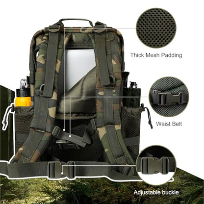 Hannibal Tactical 30L MOLLE Assault Pack, Tactical Backpack Military Army Camping Rucksack with Bottle Holder, 3-Day Pack, US Woodland - color: Us Woodland, size: 30L