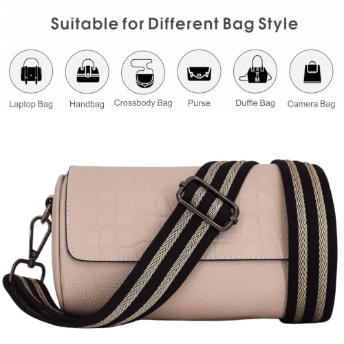Replacement Purse Strap Shoulder Strap Adjustable Crossbody Strap for Women Crossbody Wide Shoulder Bag - color: 26Black Stripe-Black Metal