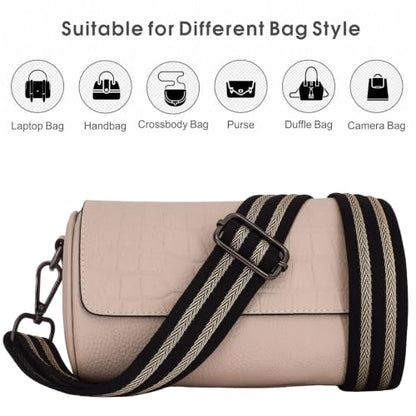 Replacement Purse Strap Shoulder Strap Adjustable Crossbody Strap for Women Crossbody Wide Shoulder Bag - color: 26Black Stripe-Black Metal