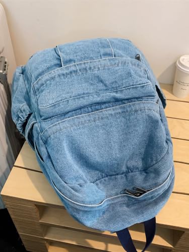 MaxxCloud Women's Heavy Cotton Canvas Laptop Backpack Lightweight Casual Hiking Daypack Travel Bag - color: Light Blue