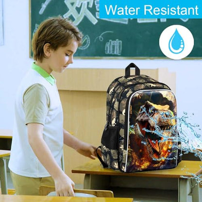 HPJGD 3PCS Dinosaur Kids Bookbag, Water Resistant Boys School Bag Set with Lunch Box, Cool Backpack for Elementary Preschool Toddler - Wall-Breaking T-Rex - color: Cool Uv Printed Wall-breaking T-rex Brown