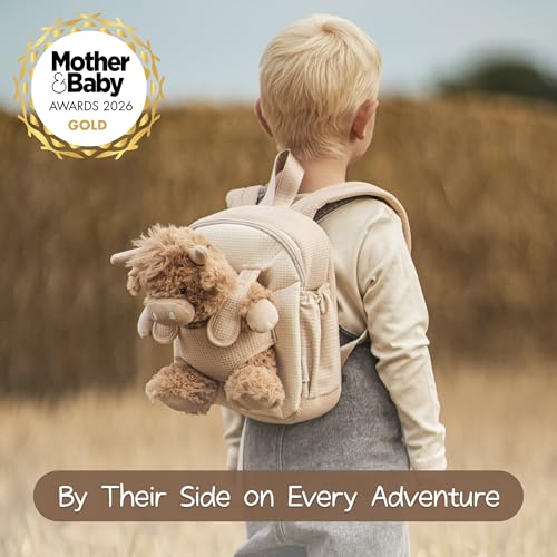 Moonkie Hug & Go Highland Cow Toddler Backpack – Soft Plush Bag with Take-Along Toy for Boys & Girls Aged 2–4 | Ideal for Daycare, Travel & Birthday Gifts for 3-Year-Old Kids - color: Highland Cow