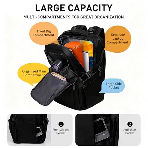 Travel Backpack for Women Men Carry on Backpack, Airline Approved Large Travel Bag Flight Approved Personal item, 15.6 Inch Laptop Backpack Casual Daypack for Weekender Business Hiking-BLACK - color: Black