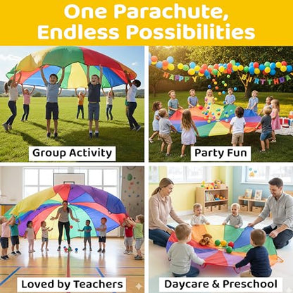 GSi Kids Play Parachute Rainbow Parachute Toy Tent Game for Children Gymnastics Cooperative Play and Outdoor Playground Activities (12 Feet) - size: 12 Feet