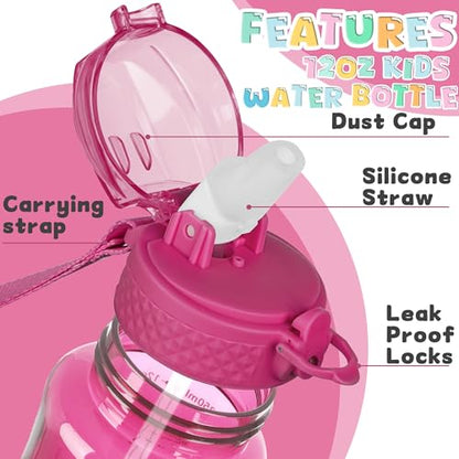 OLDLEY 12oz Kids Water Bottle, Tritan BPA-Free, Leakproof Flip Straw Lid, Motivational Time Marker, Carry Strap, Reusable Clear Water Bottle for Boys & Girls,Eggplant - color: Eggplant, style: 12 Ounces