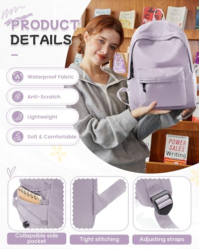 BJLFS Purple School Backpack for Girls Boys,Waterproof Bookbag for Women Men, Mini College Student School Bag, Lightweight Travel Rucksack Casual Daypack,Laptop Backpacks - color: Purple