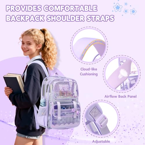 Clear Backpack for Girls,Transparent Backpack See Through Backpacks Stadium Event,Heavy Duty Clear Bookbag for School Purple - color: Dreamy Purple