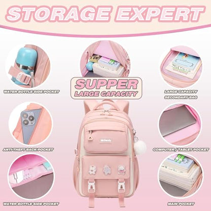 School Backpacks for Girls, Middle Schoolbag Elementary Student Bookbag, Large Casual School Daypacks for Teens Girls (Pink) - color: Pink