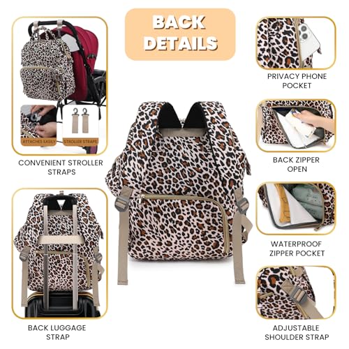 ROSEGIN Diaper Bag Backpack with Changing Pad, Pacifier Case, Baby Bag for Boy Girl Toddler - Large, Stylish, Waterproof Travel Quilted Diaper Bag for Mom - Baby Shower - Cheetah - color: Cheetah