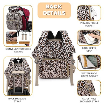 ROSEGIN Diaper Bag Backpack with Changing Pad, Pacifier Case, Baby Bag for Boy Girl Toddler - Large, Stylish, Waterproof Travel Quilted Diaper Bag for Mom - Baby Shower - Cheetah - color: Cheetah