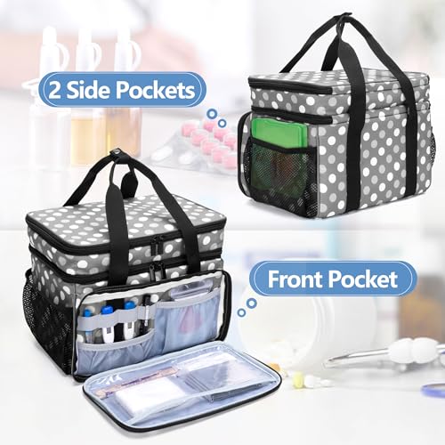 LUXJA 2 Layers Medicine Bag with Detachable Divider, Pill Bottle Organizer Suitable for Home or Travel Use, Gray Dots - color: Polka Dots
