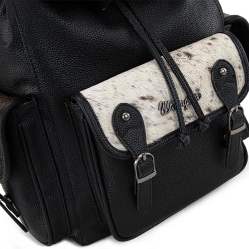 Montana West Wrangler Backpack Purse for Women Hair-on Cowhide Backpacks Western Travel Bags - color: Cowhide Black