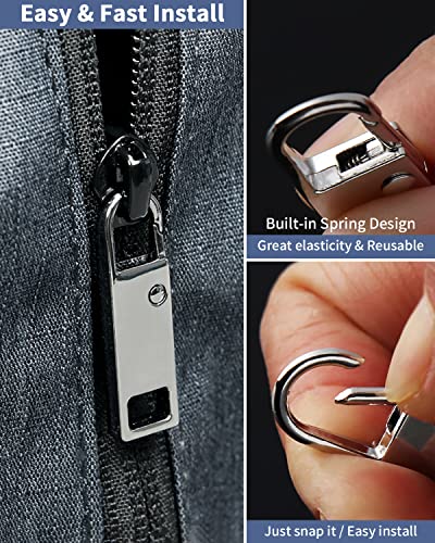 Zipper Pull Replacement 32 Pack, Universal Replacement Zipper Pull Kit, Replacement Zipper Pulls Tab, Luggage Zipper Pulls for Backpacks, Purses, Jackets, Boots (4 Styles 4 Sizes) - color: Black + Silver 32 Pack Zipper Pull Replacement
