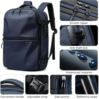 BANGE Travel Backpack with TSA lock version can hold 15.6 inch Laptop suitable Daily Commute and Overnight Flight Approved Anti-theft Bag - color: Blue