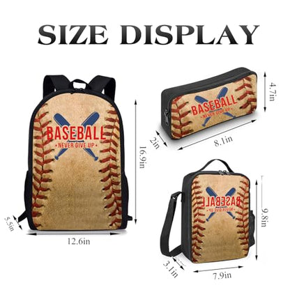 Baseball Backpack Set for School,17 Inch Casual Back to School Bags with Lunch Box, Kids Daypack Bags and Pencil Case Set for Teens Boys Men Students - color: Old-fashion Baseball