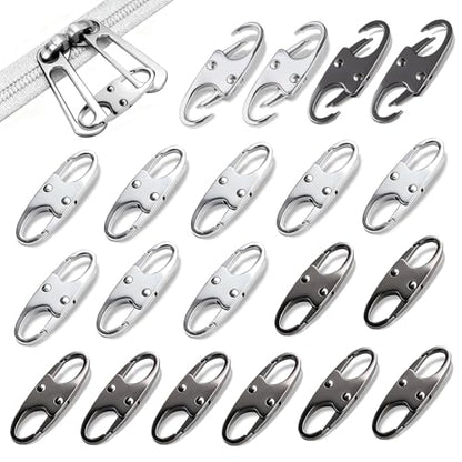 Zipper Clips Anti Theft, Double Opening Small S Carabiner, Zipper Pull Replacement, for Backpack Purse Luggage Suitcase - color: Silver + Gray