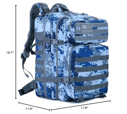 45L Military Tactical Backpack for Men & Women Bug Out Bag Assault pack Molle Daypack Hiking Trekking Rucksack(Navy Digital) - color: Navy Digital