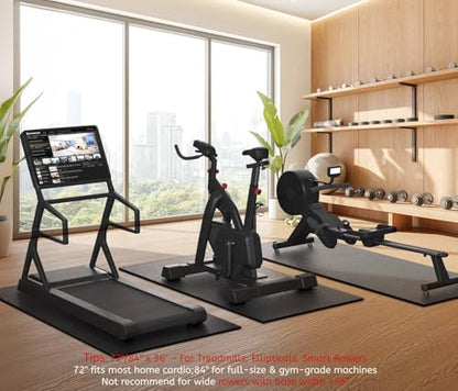 Treadmill Mat, 7'x3'/6'x3'/6'x2.5'/5.6'x2'/4'x2', 6mm Thick Exercise Equipment Gym Mat for Hardwood FloorCarpet, Compatible with Peloton Bike, Indoor Spin Bike, Elliptical - color: 72"x36"x6mm-black