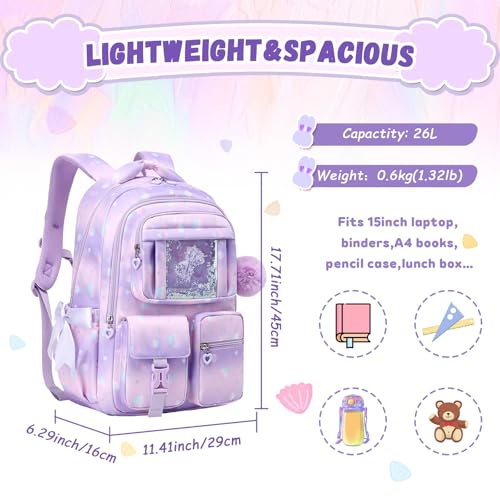 PIG PIG GIRL Kids Backpack for Girls - School Bags for Middle School Students - Book Bag for Elementary Primary - Kawaii Ita Backpack - Purple Shell - color: Purple Shell