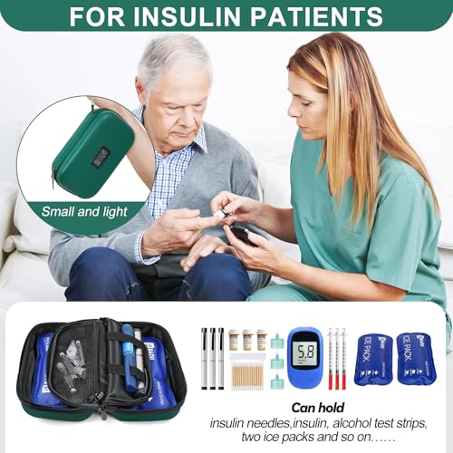 Gosemai TSA Approved Insulin Cooler Travel Case Medication Cooler for Travel with Thermometer Temperature Display Diabetic Medication Organizer Medical Travel Cooler Bag with 2 Ice Pack (Green) - color: Green