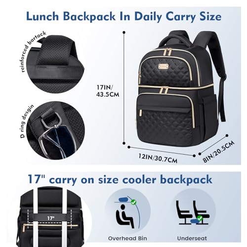 Backpack Cooler Lunch Backpacks Double Decker Lunch Box,Insulated Backpacks Lunch Cooler Bags, Lightweight Leakproof Lunchbox Back Pack for Women Men to Travel,Picnic,Hiking,Beach,Camping - color: Black