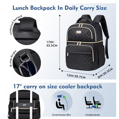 Backpack Cooler Lunch Backpacks Double Decker Lunch Box,Insulated Backpacks Lunch Cooler Bags, Lightweight Leakproof Lunchbox Back Pack for Women Men to Travel,Picnic,Hiking,Beach,Camping - color: Black