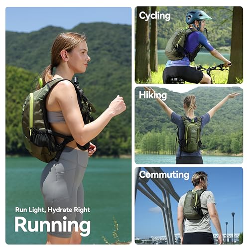 MARCHWAY Lightweight Hydration Backpack with Vest Style Straps & 2.5L TPU Water Bladder, Versatile Sleek Multi-Pocket Pack for Hiking, Cycling, Running, Backpacking, Travel - color: Green