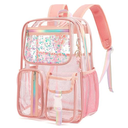 Clear Backpack for Girls Women, PVC Transparent School Backpacks See Through Bookbag for Stadium Sport Travel (Rose Gold) - color: Rose Gold
