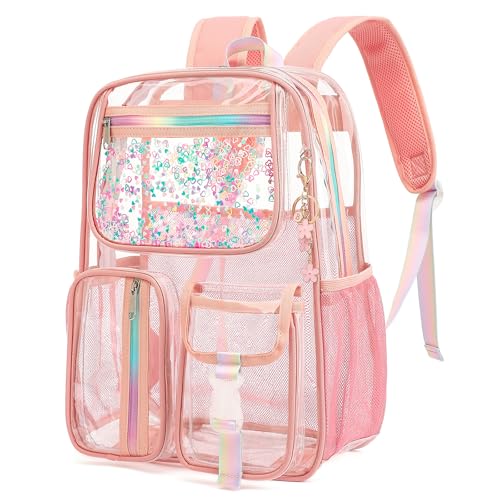 Clear Backpack for Girls Women, PVC Transparent School Backpacks See Through Bookbag for Stadium Sport Travel (Rose Gold) - color: Rose Gold